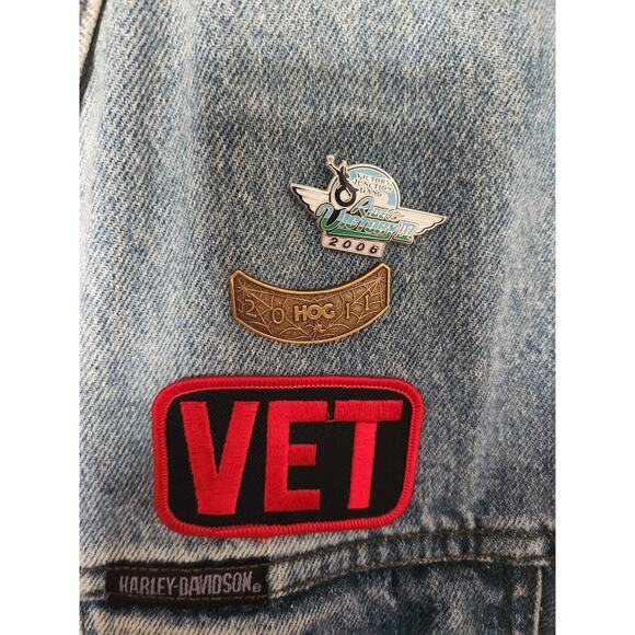 Harley Davidson Veteran Smoky Moutain Denim Jean Patch Pins Vest Men Sz Med - Picture 6 of 12